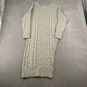 Anetheland Gray Cable Knit Sweater Dress Long Sleeve Crew Neck H17H063 Small